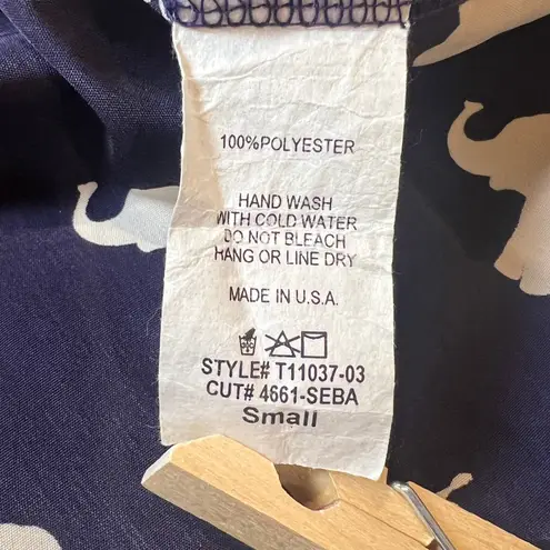 Peach Love California Women's S Navy Elephant Print Blouse Polyester Animal