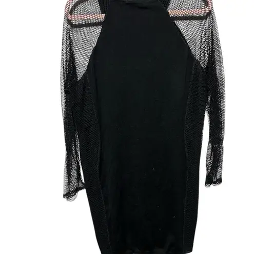 Derek Heart  PLUS (3X) BLACK SWEATER DRESS WITH SEE THROUGH NETTING TO SLEEVES