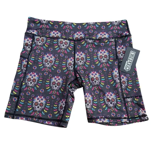 Epic MMA Size L Pocket Biker Shorts Multicolor Sugar Skull Print Cross Fit NWT Black Size L