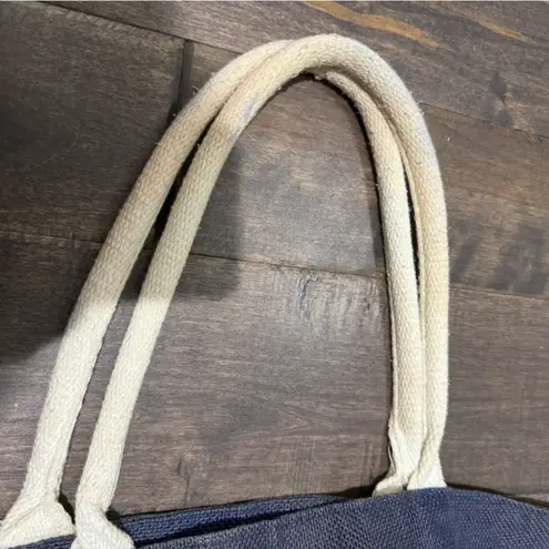 Navy Jute Starfish Beach Tote Bag Rope Handles Coastal Summer Travel Blue