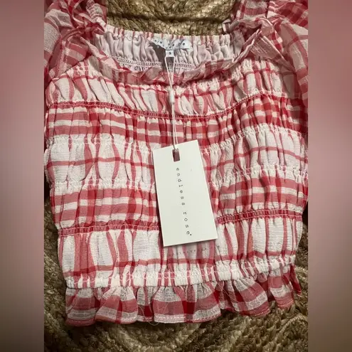 Endless Rose Women's Red/White Gingham Smocked Top, Size S, Brand New, NWT