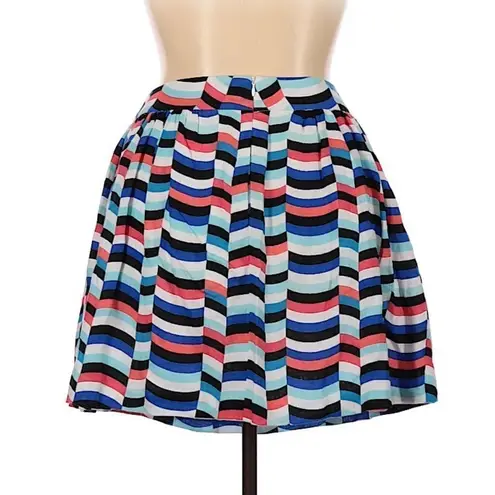 Kaari Blue Striped Linen Mini Skirt Full Gathered Nautical Navy Coral Plus Size 16 New