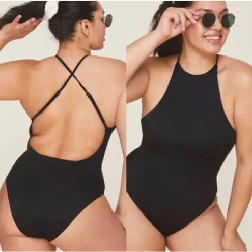 ANDIE  Swim Black Asbury High Neck One Piece Swimsuit Sz L NWT