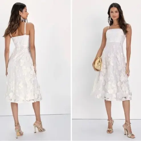 Lulus Glamour Garden White 3D Floral Embroidered Midi Dress Size XS