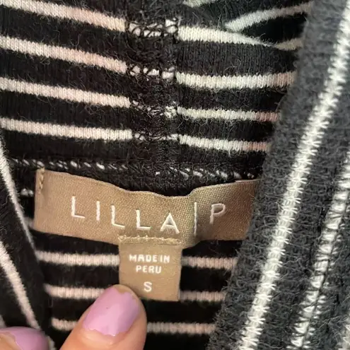 Lilla P black striped cowl neck pouch front sweater small
