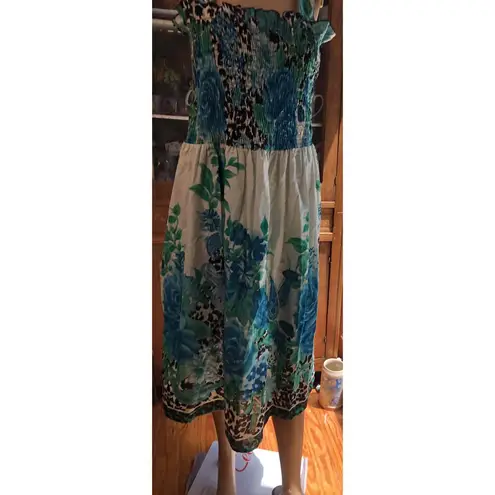 Anthony Richards Floral Square Neck Smocked Sundress Sleeveless Cotton Size LP