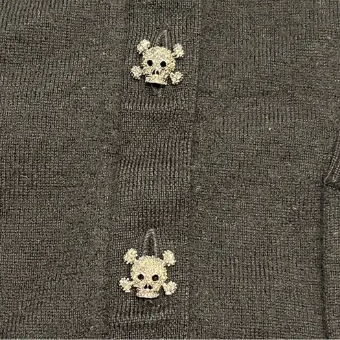 Milly Black Merino Wool Rhinestone Skull Button Cardigan Sweater size Large