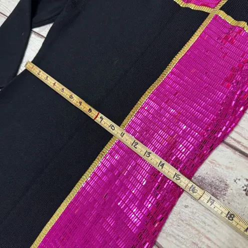 St. John Evening Colorblock Sequin Knit Dress Fuchsia Black Gold Size 4