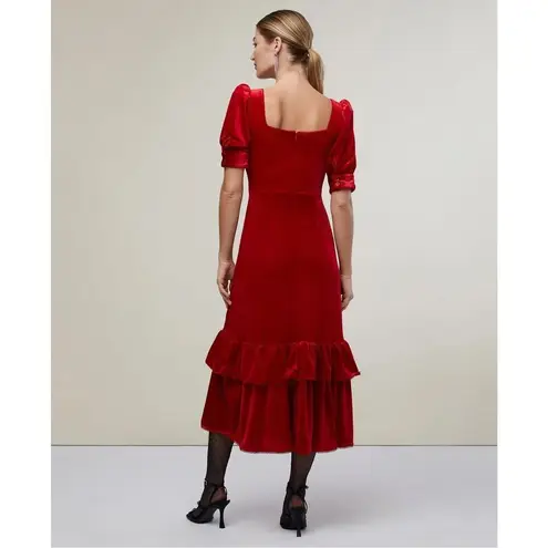 Rachel Parcell Puff Sleeve Peplumā Skirt Midi Dress Red Velvet Size Small NWT