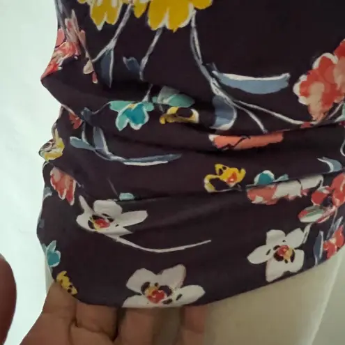 Loveappella Faux Wrap Floral Top Size XS Blue Purple Colorblock Stretch Tie Boho