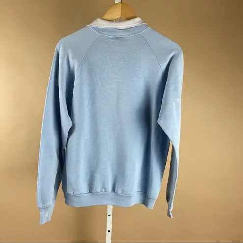 Vintage Morning Sun Large 1990's Sweatshirt Collared Flowers Made in USA Blue