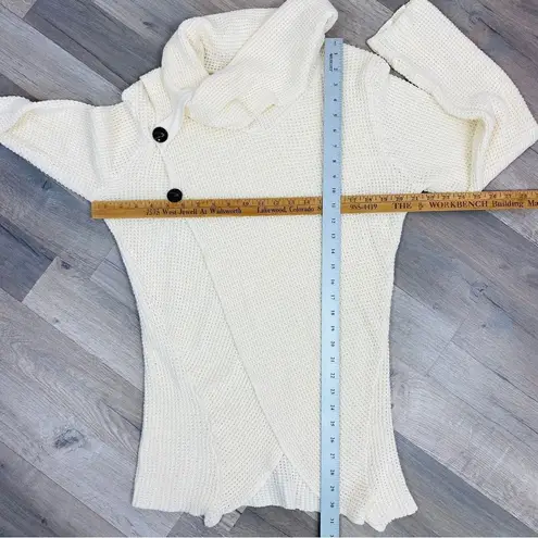 Unbranded Waffle Knit Cowl Neck Split Front Sweater Cream Large