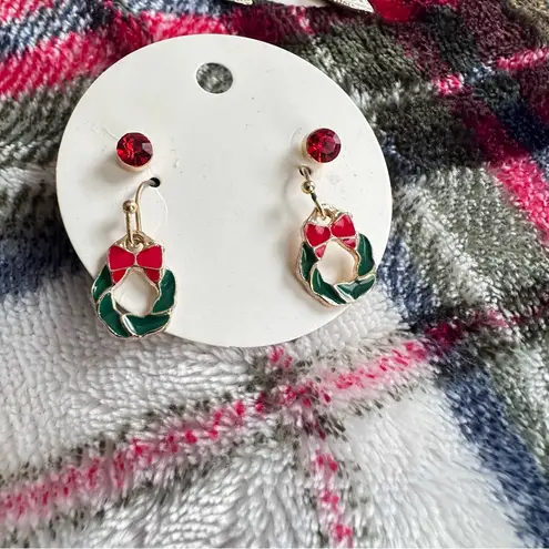 Festive Christmas Tree Wreath Earrings Red