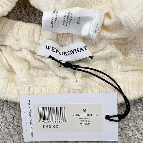 We Wore What New Tie Halter Bra Top Ribbed Knit Crop Top Ivory Size Medium