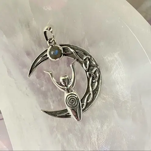 Celtic Moon Goddess Labradorite Sterling Silver Pendant Silver