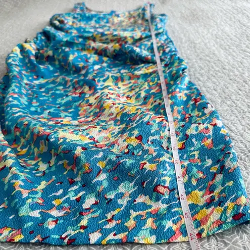 Tracy Reese Silk Blue Multicolor Sleeveless Ruched Midi Dress Artsy Size 12