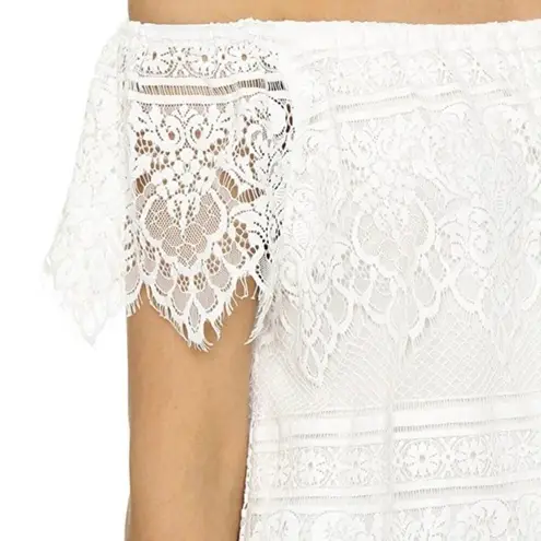 Cupcakes and Cashmere Sunset Pointed Lace Off the Shoulder Crop Top White Small