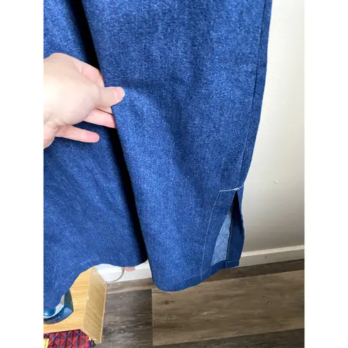 Vintage 90s Embroidered Winter Denim Jumper Dress Medium Folk Cottagecore Granny Blue