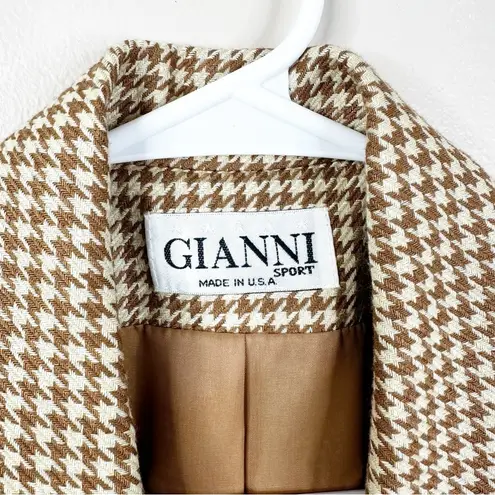Vintage Gianni Sport Blazer Jacket Womens 12 Houndstooth Tan Neutral Equestrian