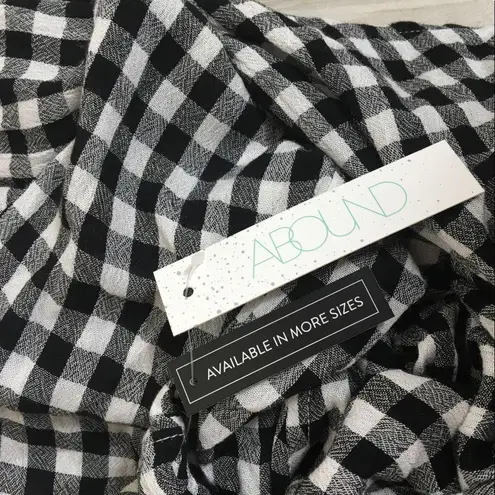 Abound NWT  Plaid Long Sleeve Tie Front Knot Tee Check XS Gingham Black White