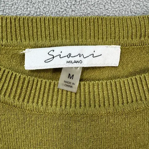 Siani Milano Sweater Olive Green M Women Crew Neck Bishop Sleeve Embroidered Size M