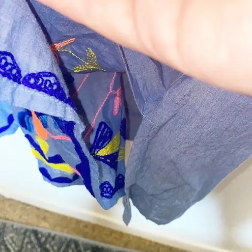 Lulalife Cotton Blue Colorful Embroidered Mini Short Sleeve Summer Dress Size XS