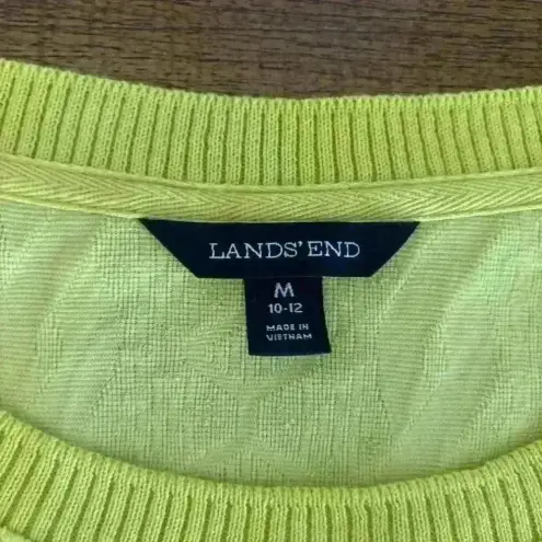 Lands' End  Womens Medium Top Sweater Short Sleeve Cable Knit Yellow Button