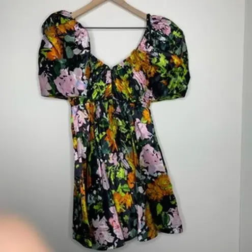 Aje Gabrielle Plunge Mini Dress Floral Womens New Size 4 Green