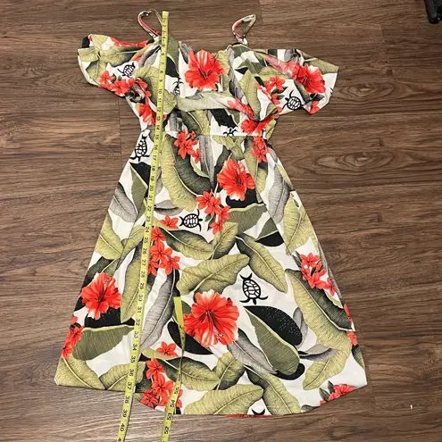 S&S Aloha Fashion Tropical MIDI Cold Shoulder Dress Green White Red Size XL