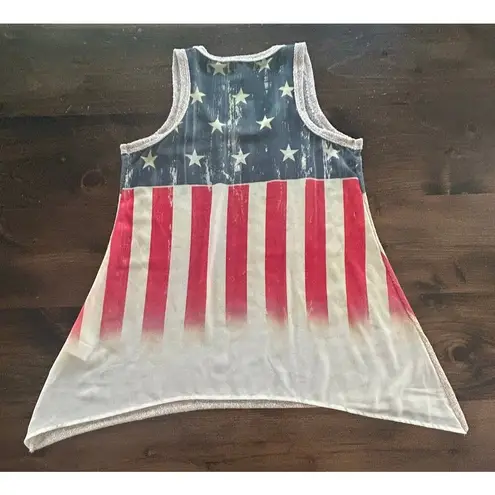Vocal Apparel American Flag Red White Blue Stars Stripes Taupe Tank Top Womens S
