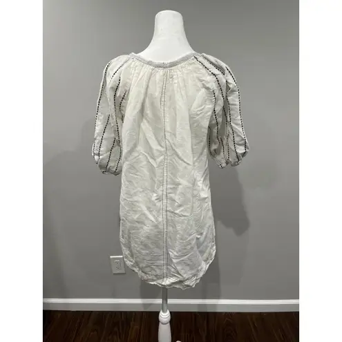 NYMÅNE White Linen Cotton Embroidered Puff Sleeve Tunic Dress Top S
