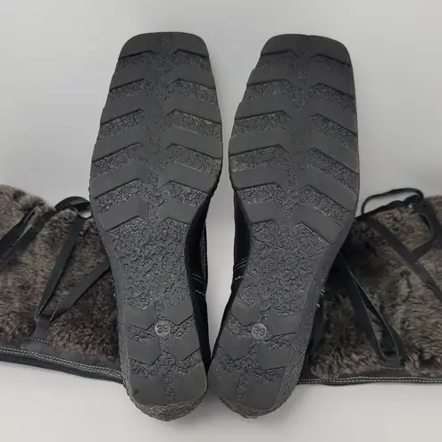 Jack & Lucky Womens Leather Fur Lace Up Back Zipper Low Wedge Tall Boots Size 39 Black