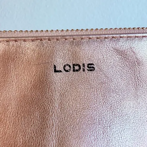 LODIS Leather Large Clutch Zipper Wristlet Pouch with Card Holder in Rose Gold Pink