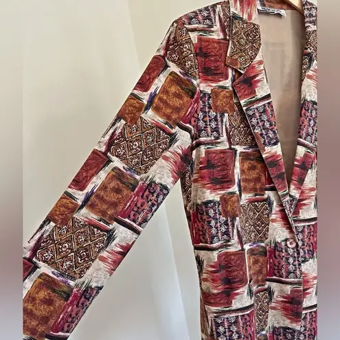 VINTAGE 80s unique patchwork print earthy abstract block ethnic blazer jacket Orange Size 8