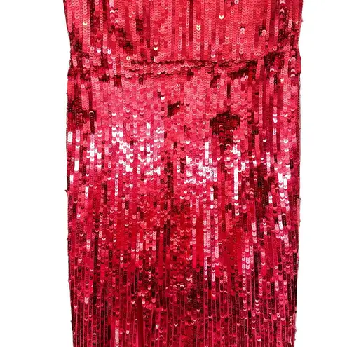 Mac Duggal NEW Sequin Embellished V Neck Sleeveless High Slit Gown Red Pink 8