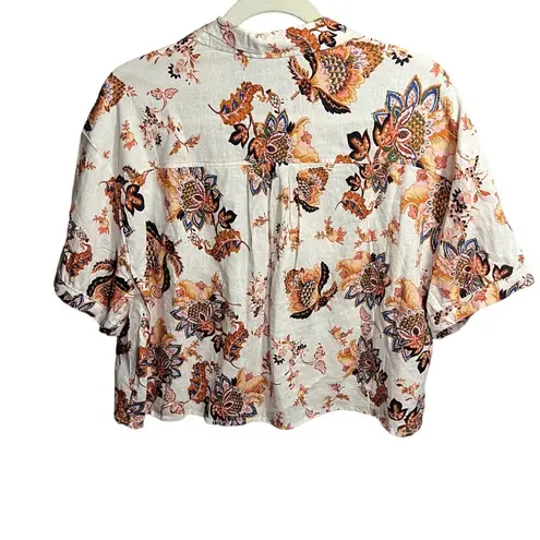 Rachel Roy NWT Linen Blend Cropped Button Up Blouse Size L Short Sleeve