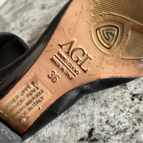 AGL Attilio Giusti Leombruni Shoes Black Cap Toe Wedge Leather Patent Size 36