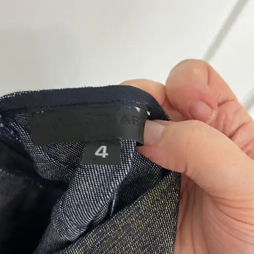 Jill Stuart Size 4 Blue and Gold Sparkle Denim Midi Skirt