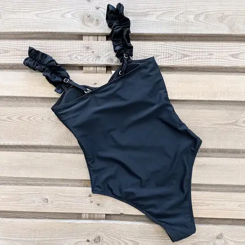 Sporlike One Piece Swimsuit Women Ruffle Adjustable Straps Bathing Suit Padded Black Size L
