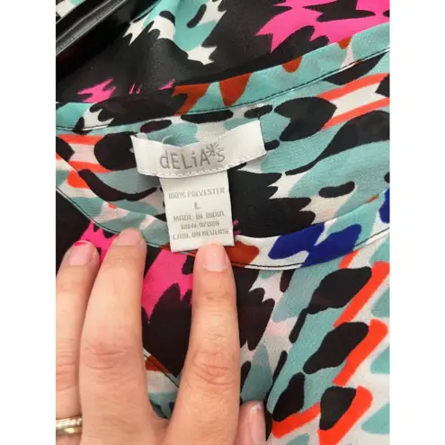 delia*s Blue, Pink,‎ black, and white Aztec Print Sheer Tank Top