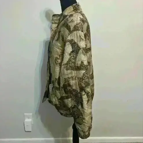 100% Silk Tan Leopard Abstract Anna & Frank Bomber Jacket Size Medium Vintage
