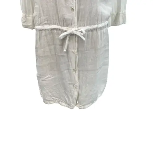 James Perse Linen Shirt Dress Button-Down Drawstring Waist White Size 1 Small