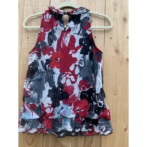 Byer California A Byer Print Sleeveless Top Size Medium Black Grey Red Artsy High Neckline