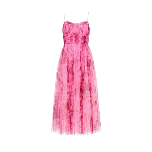 ML Monique Lhuillier Pink Tulle Pleated Sleeveless Cocktail Midi Dress 8