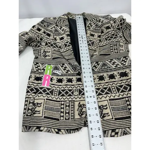 Womans Medium Brown Beige Jacquard Animal Geometric Lined Blazer