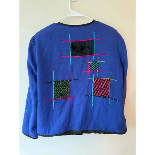 Alex Kim Multicolor Embroidered Patchwork Button Front Jacket Blue Women Medium