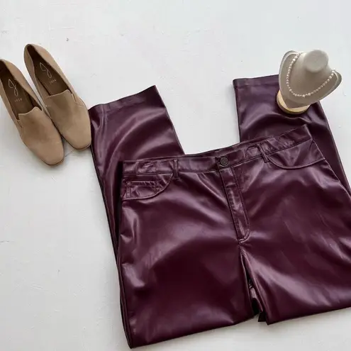 Anthropologie  Joie Faux Leather Pants Size 8 Burgundy Straight Fit High Waist