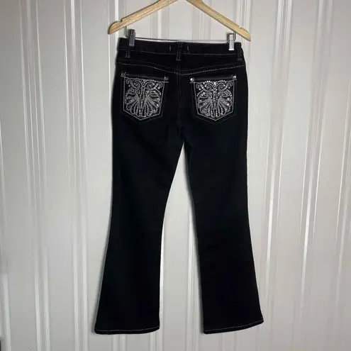 Nine West Women's Retro Mid Rise Dark Wash Bootcut Embroidered Jeans Size 2