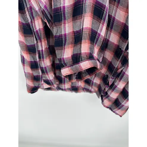 Terra & Sky Shirt Women 3X NWT Multi Black Red White Plaid Ruffle Button Front