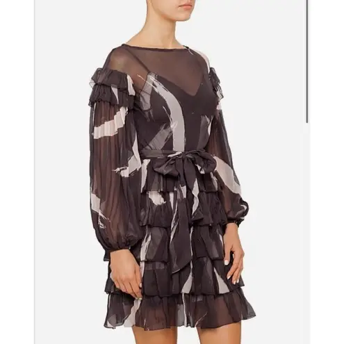 Zimmermann Painted Heart Tier Mini Dress Charcoal Brushstroke Size 0 US 4 NWT